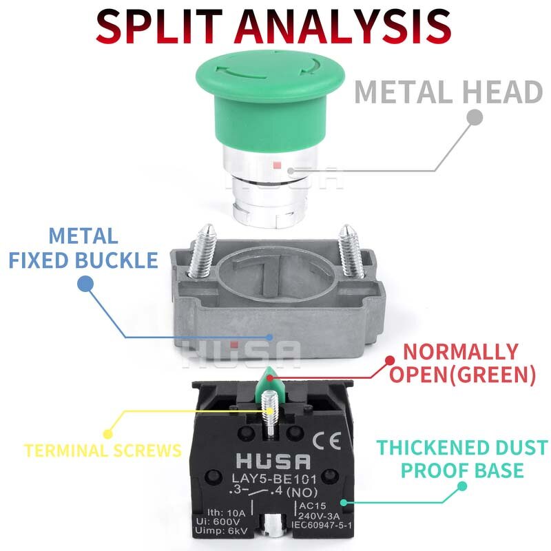 XB2 Button Switch Manufacturer - OEM/ODM Custom XB2 Button Switch Self Reset Mushroom Head 22mm Start 1NO NC Momentary Metal