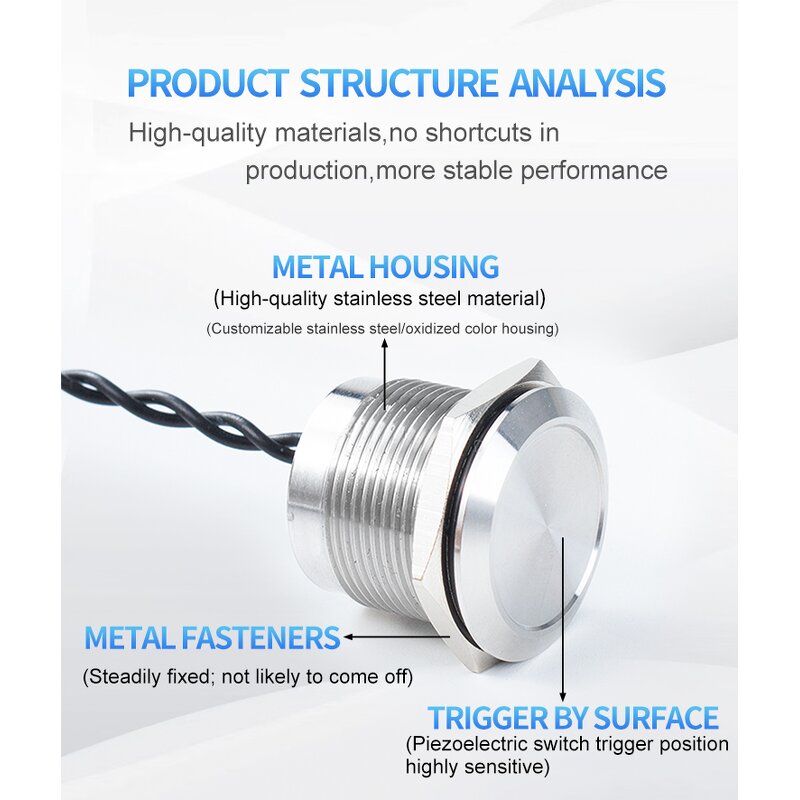 Stainless Steel Piezo Switch Manufacturer - OEM/ODM Custom Piezo Switch P68 Stainless Steel LED Ring Push Button Switch 6-30V