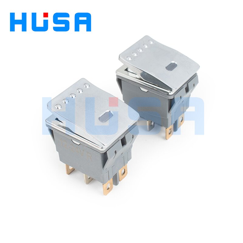 Waterproof Rocker Switch Manufacturer - OEM/ODM Custom HSRS2822 20A 250V AC DPDT Waterproof Rocker Switch Stainless Steel LED