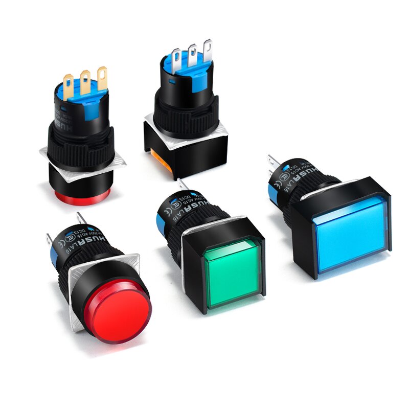 LA16 Switch Factory - OEM/ODM Custom 16mm Plastic Push Button Switch LA16 Illuminated Circle Square Rectangle 3A 6-220V