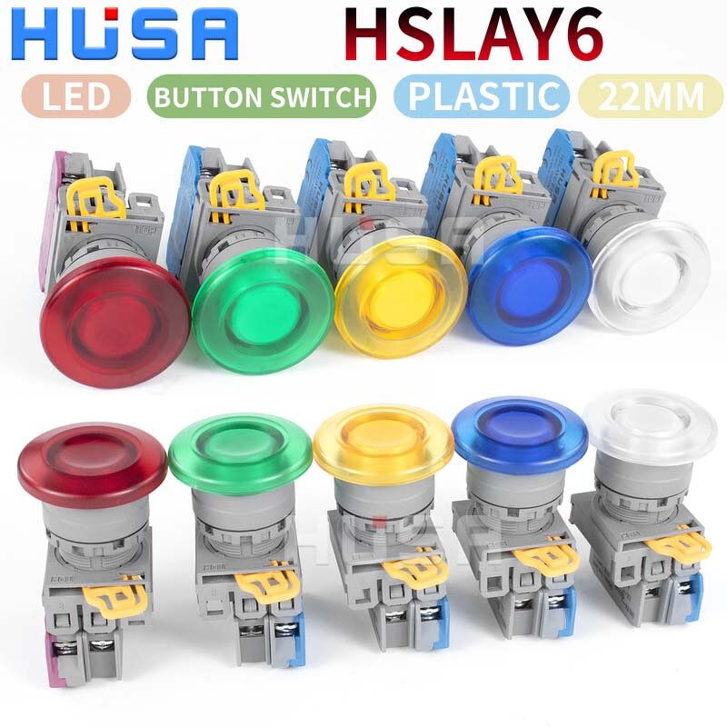 LAY6 LED Button Switch Factory - OEM/ODM Custom LAY6 22mm LED Button Switch Self Reset Lock Instantaneous 1NO1NC Plastic Head