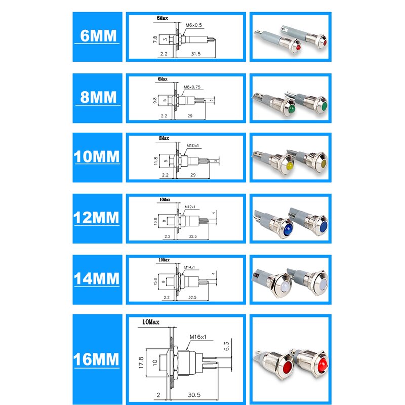 Metal LED Indicator Lamp Manufacturer - OEM/ODM Custom Waterproof IP65 10mm Metal LED Indicator Lamp Signal Lamp Stainless Steel