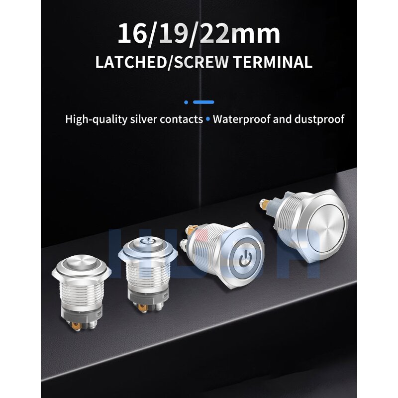 Metal Button Switch Manufacturer - OEM/ODM Custom 16 19 22MM Metal Button Switch IP65 Waterproof Screw Terminal 1NO Latched