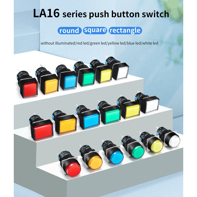 LA16 Switch Factory - OEM/ODM Custom 16mm Plastic Push Button Switch LA16 Illuminated Circle Square Rectangle 3A 6-220V