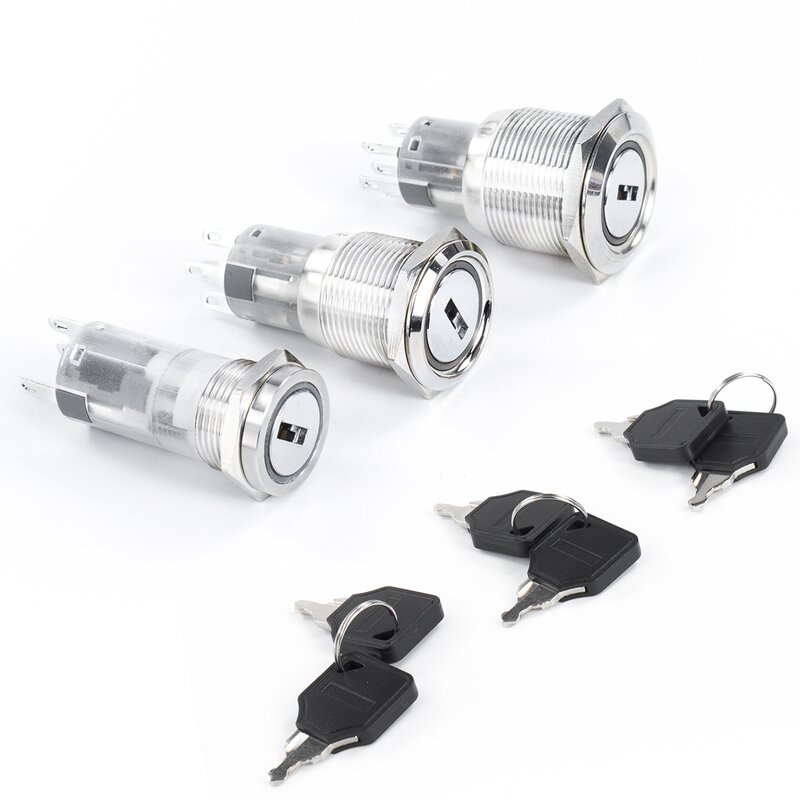 Key Switch Manufacturer - OEM/ODM Custom 16-22mm Key Switch 2 Position 2 Pin Solder Terminals Pull-Out Key Operated Switch