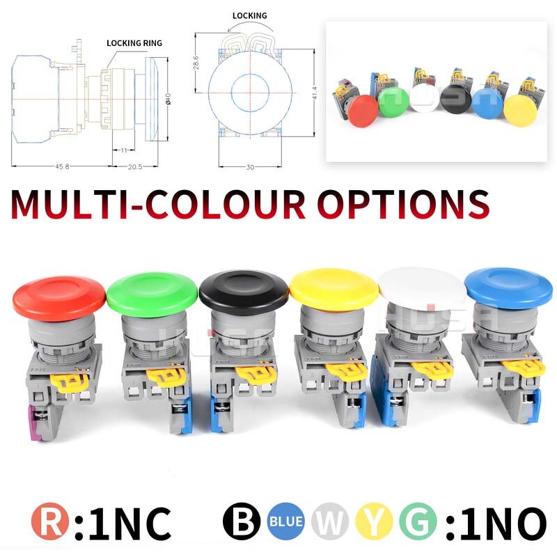 LAY6 Button Switch Factory - OEM/ODM Custom LAY6 Button Switch Self Reset Lock Plastic Mushroom Head 22mm Start DIY NO NC