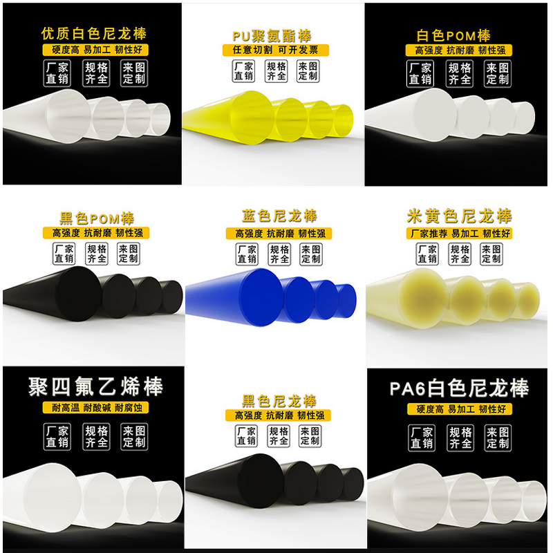 Nylon Rod Factory - OEM/ODM Custom Nylon Rod Plastic bar Beige Wear resistant PA6 Rod Solid Cylinder Processing