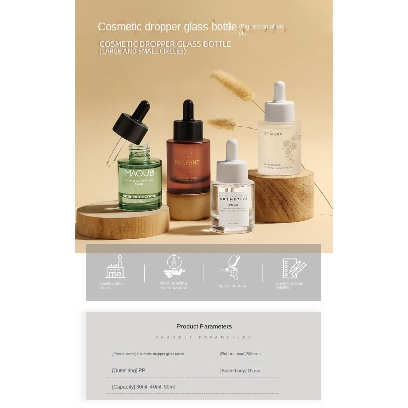 New 30ml Spot Green Cosmetics Thick Bottom Serum Bottle Glass Liquid Bottle Dropper Bottle