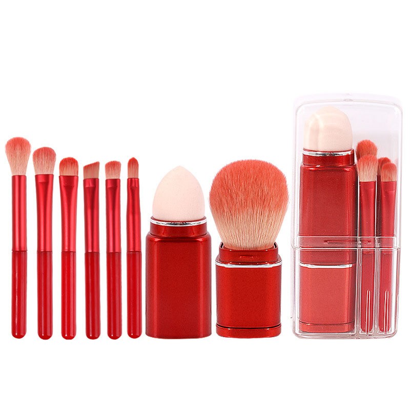 Eight in One Square Telescopic Makeup Brush Multifunctional 8pcs Powder Puff Beauty Tool for Face Use
