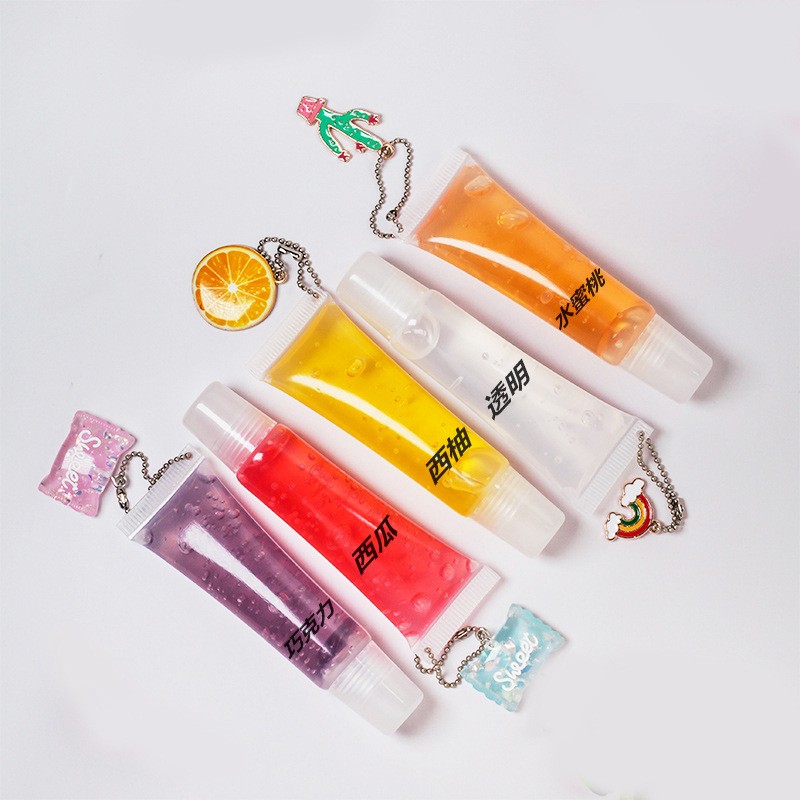 Logo Free Lip Gloss Keychain Fruit Flavor Fading Lip Lines rainbow Moisturizing Lip Gloss
