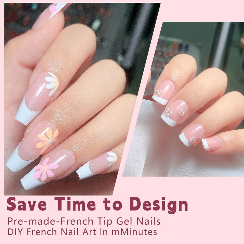 Full Patch Nail Art French Style Short pink White Seamless Wearable Nail