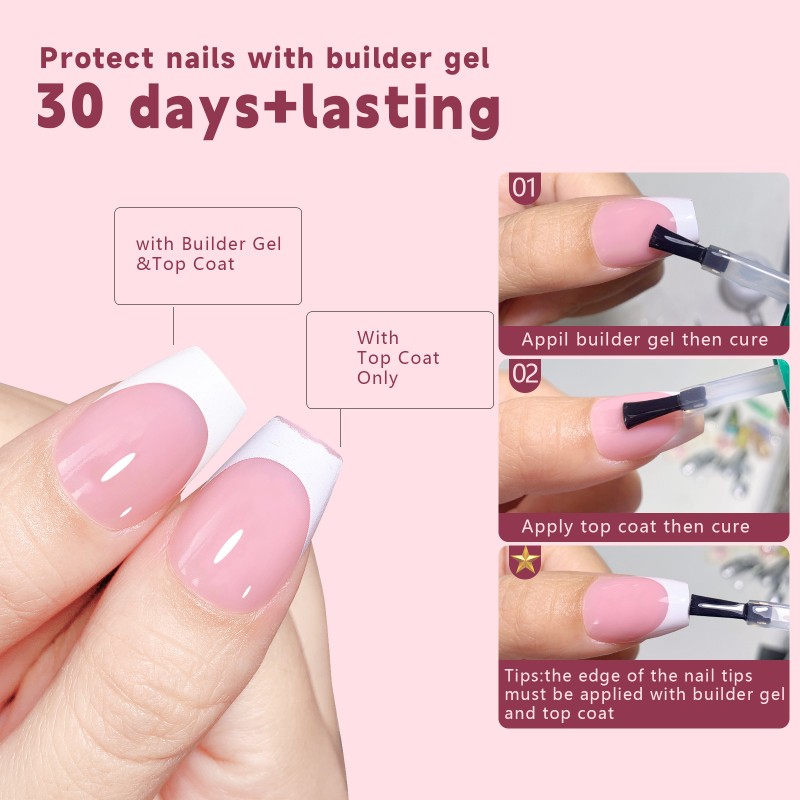 Full Patch Nail Art French Style Short pink White Seamless Wearable Nail