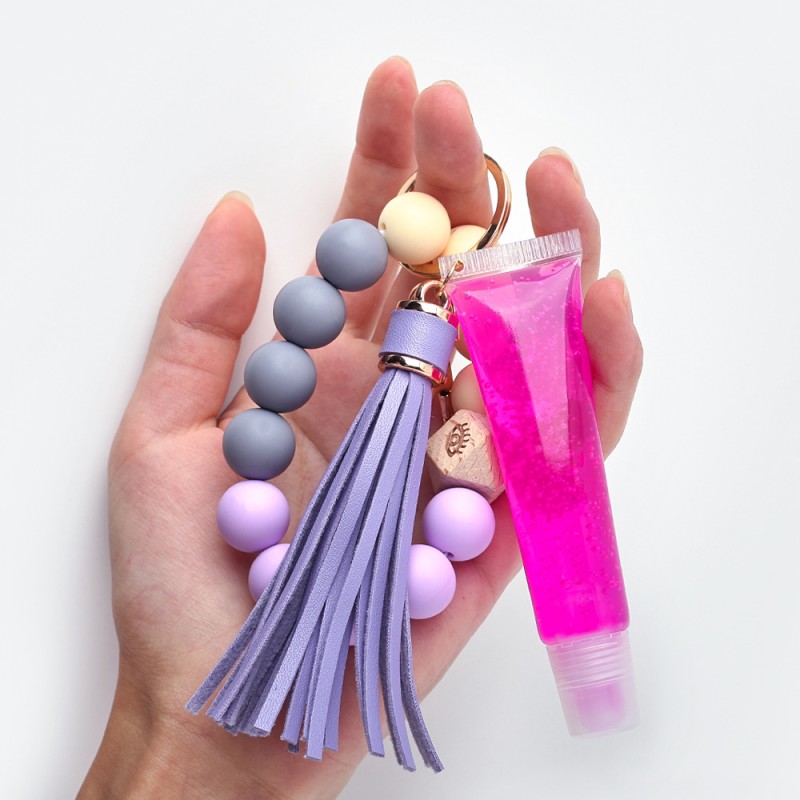 Tassel Leather Hose Lip Gloss Pendant Silicone Bead Bracelet Keychain Plant Lip Gloss