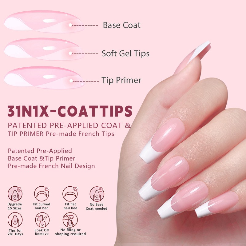 Full Patch Nail Art French Style Short pink White Seamless Wearable Nail