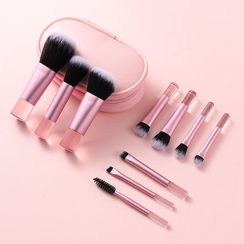 10 Mini Bag Crystal Transparent Handle Portable Travel Beauty Tool Color Makeup Brush Set