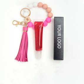 Tassel Leather Hose Lip Gloss Pendant Silicone Bead Bracelet Keychain Plant Lip Gloss