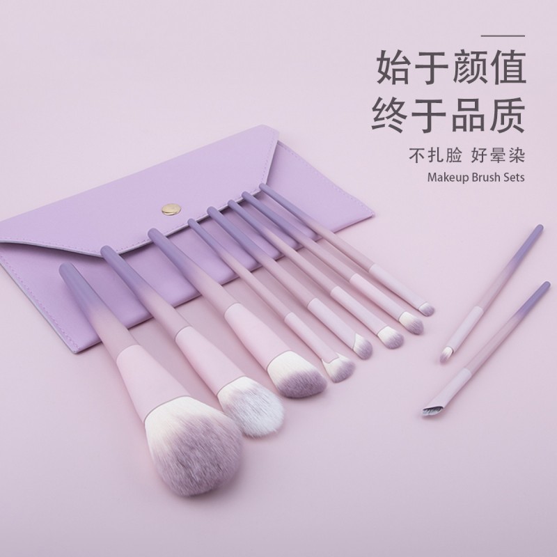 Xingdai 10-Piece Face Makeup Brush Set Loose Powder Milk Purple for Novice Tool for Beauty Application