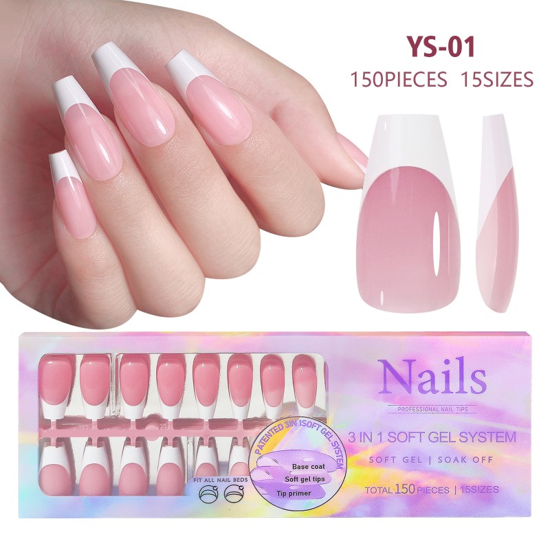 Full Patch Nail Art French Style Short pink White Seamless Wearable Nail
