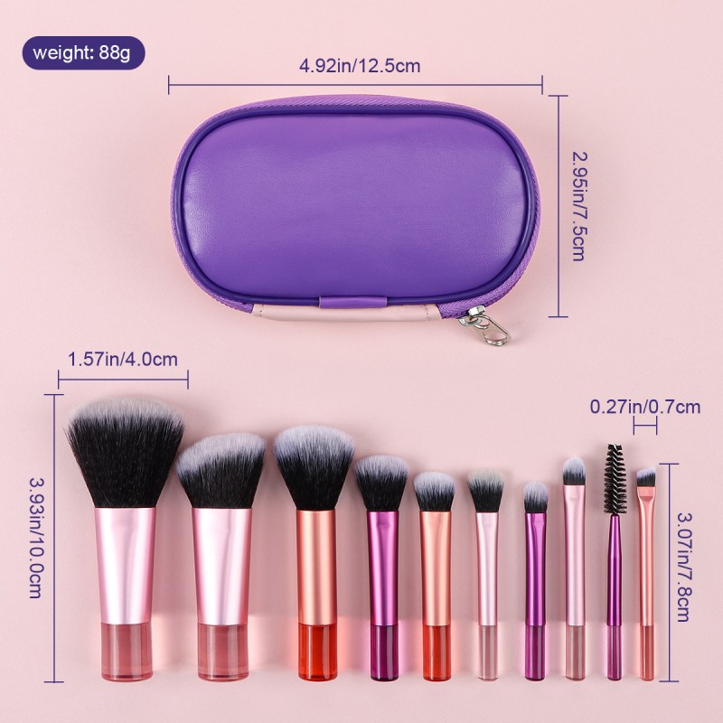10 Mini Bag Crystal Transparent Handle Portable Travel Beauty Tool Color Makeup Brush Set