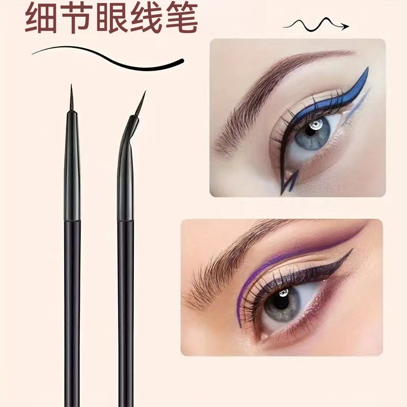 Ultra-Thin Black Fine Flat Head Folded Corner Eye Detail Makeup Brush Set for Face Use