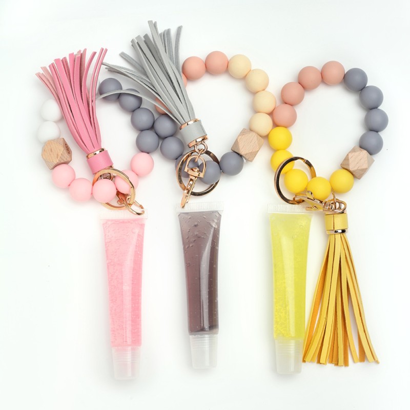 Tassel Leather Hose Lip Gloss Pendant Silicone Bead Bracelet Keychain Plant Lip Gloss