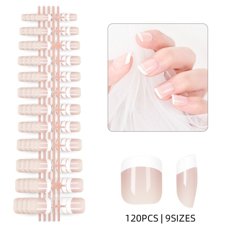Classic Nude French Style Wearing Nail, Lazy Nail Art, Fully Adhesive Short Artificial Nail Flakes