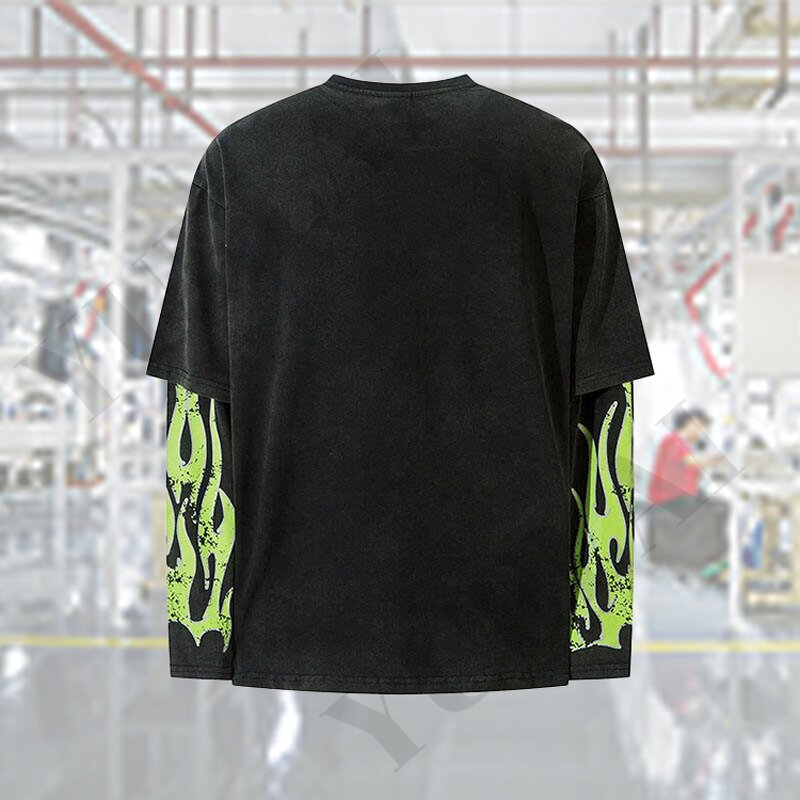 Men's T-Shirt Manufacturer - OEM/ODM Custom Men's Street Waffle Sleeve Cotton Vintage Letter Printing Silk Screen Printing