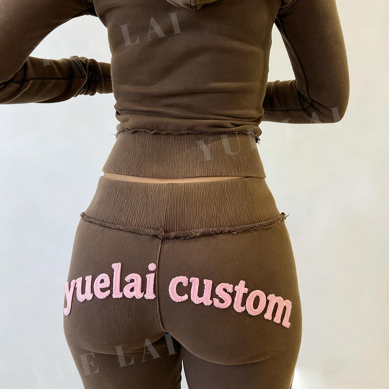 Zip-up Tracksuit Set Factory - OEM/ODM Custom Wholesale Women's Zip-up Cotton Tracksuit Loungewear Set Cropped Hoodie