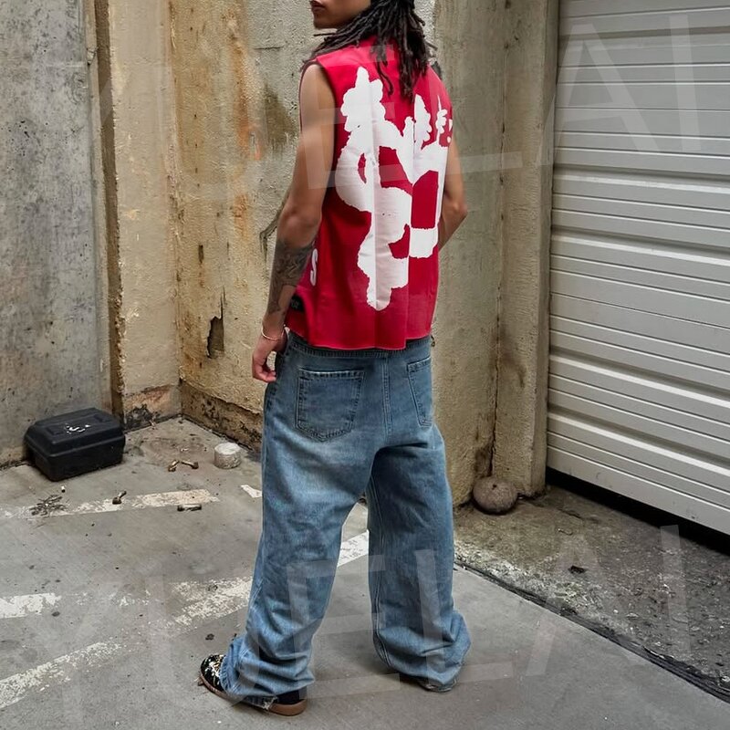 Cotton Vest Manufacturer - OEM/ODM Custom Logo High Quality Cotton Vest Silk Screen Printing Oversized Unisex Washed