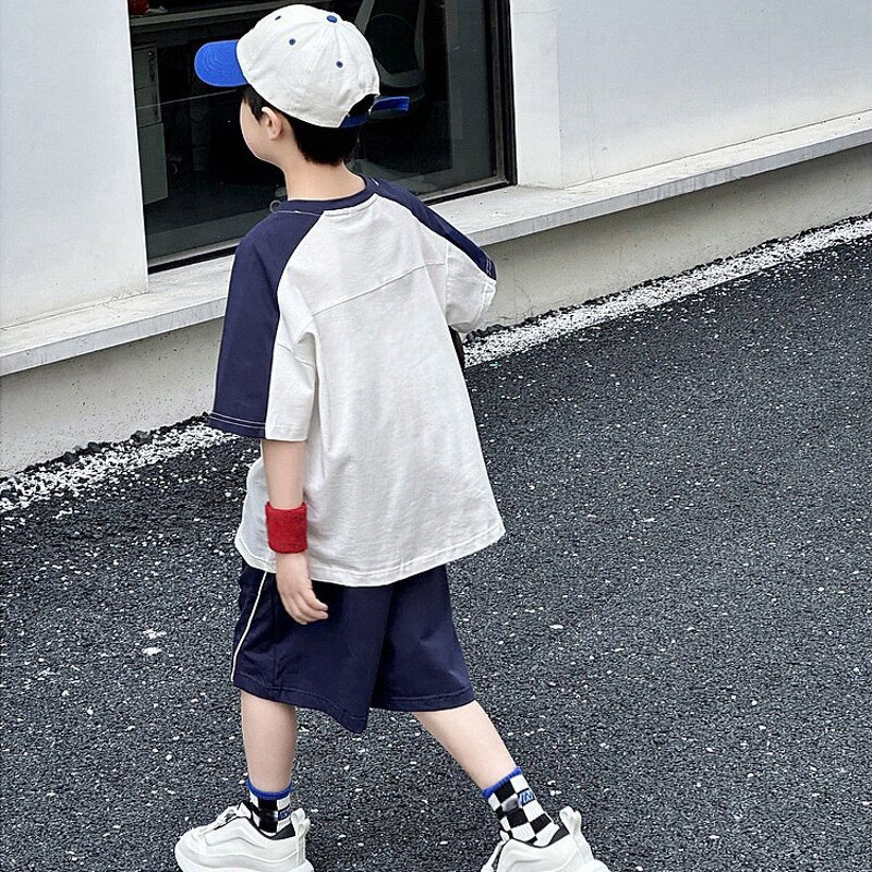 Boys Summer Suit Factory - OEM/ODM Custom 2025 Boys Summer Suit Pure Cotton Children's Sports Two-Piece Short-Sleeved