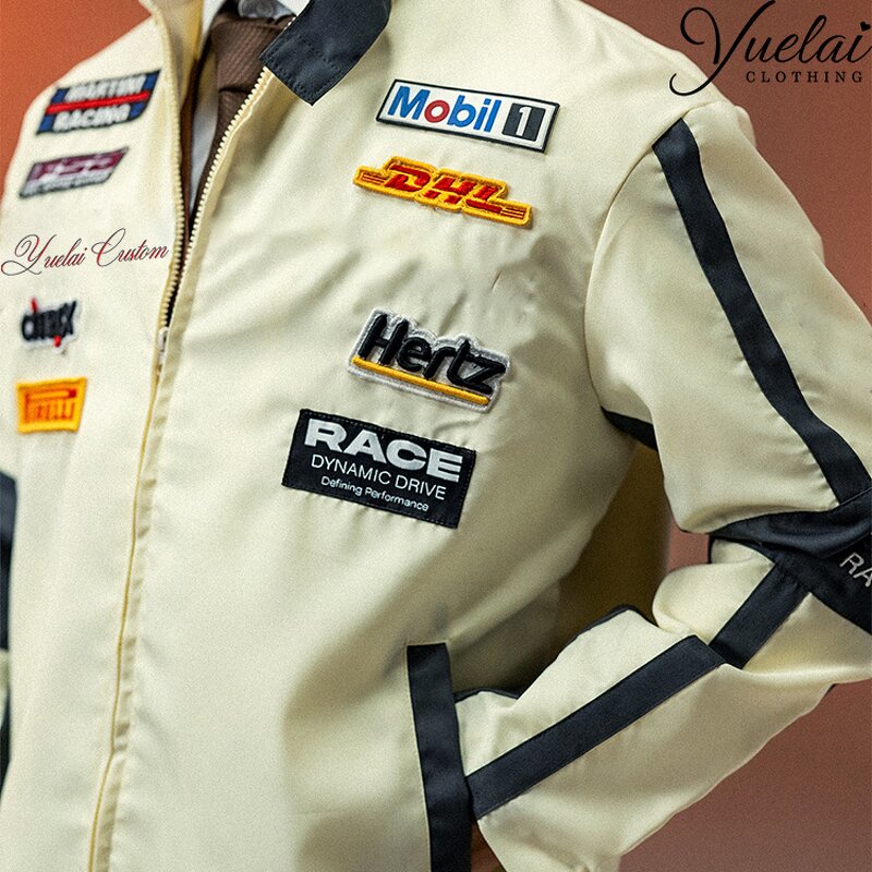 Men's Racing Jacket Manufacturer - OEM/ODM Custom Hot Selling Men's Racing Jacket Handmade Embroidery Classic Cream-coloured