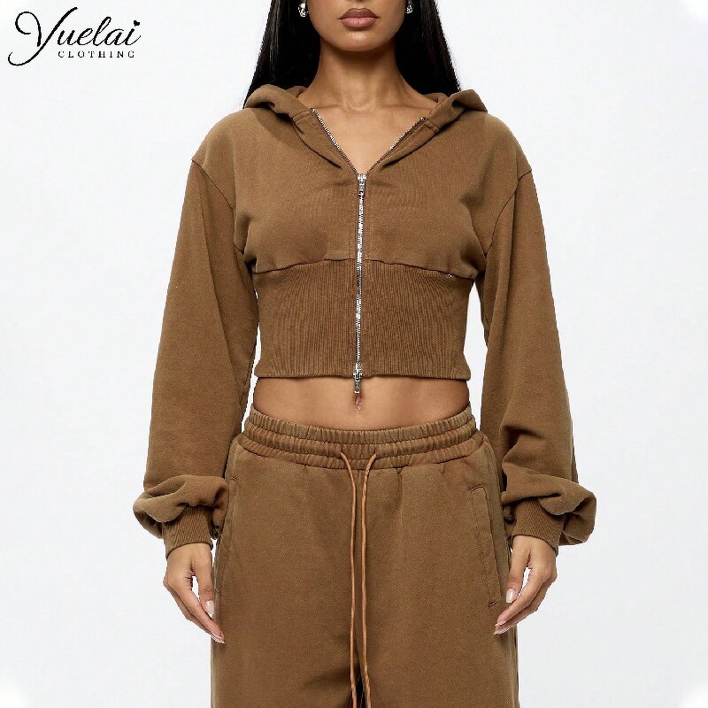 Crop Jacket Hoodie Manufacturer - OEM/ODM Custom Wholesale Logo Autumn Plain Blank Long Sleeve Crop Jacket Hoodie