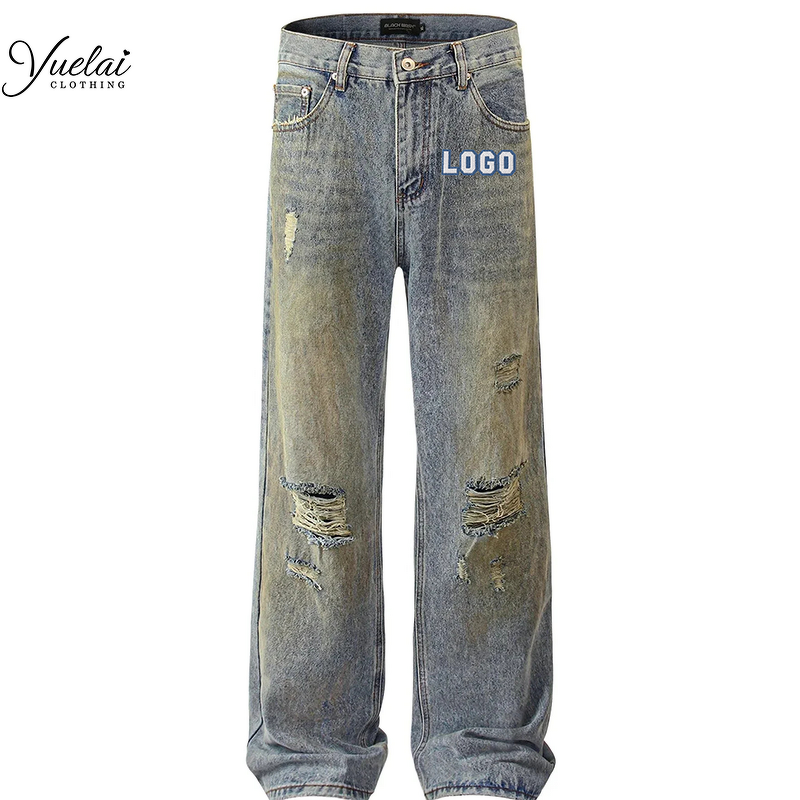 Men's Denim Jeans Factory - OEM/ODM Custom Jeans Manufacturer New American Vintage Clothing Washing Distress High Street