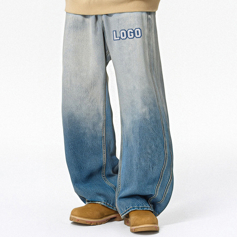 Wholesale Custom Washed Jeans Factory - OEM/ODM Custom Wholesale Washed Jeans for Men Street Wear Hip Hop Raw Hem Baggy