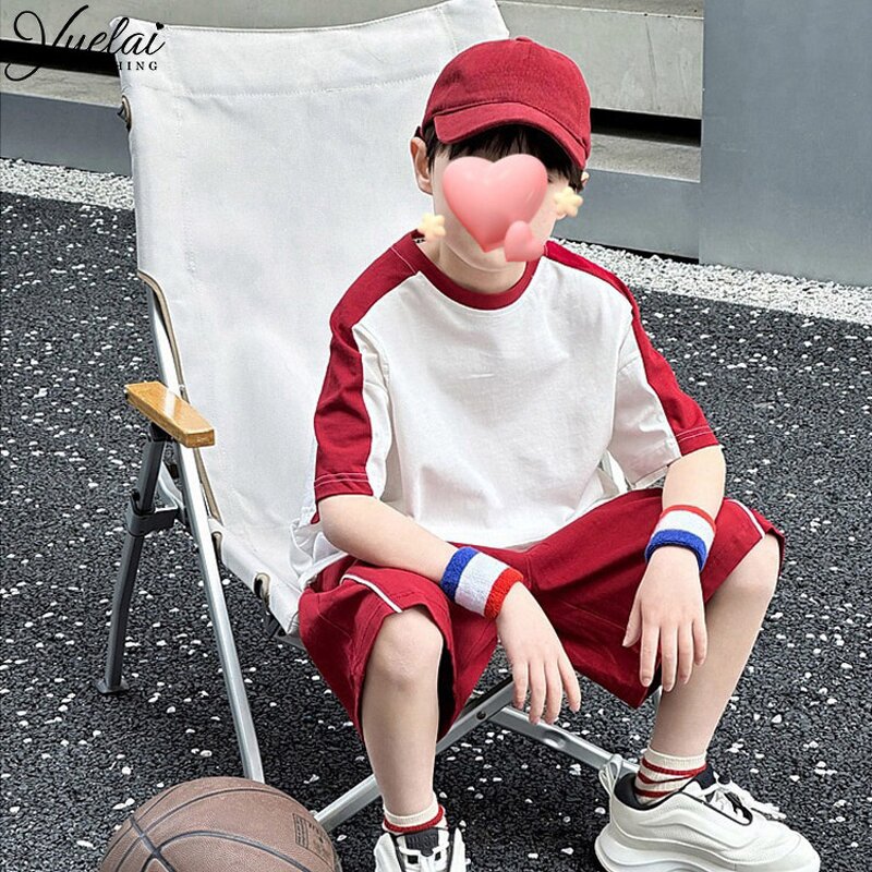 Boys Summer Suit Factory - OEM/ODM Custom 2025 Boys Summer Suit Pure Cotton Children's Sports Two-Piece Short-Sleeved