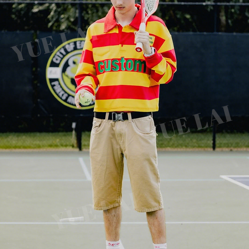 Men's Sports T-shirts Manufacturer - OEM/ODM Custom Clothing Manufacturers Stripe T-shirt Embroidery Long Sleeve Double-layered