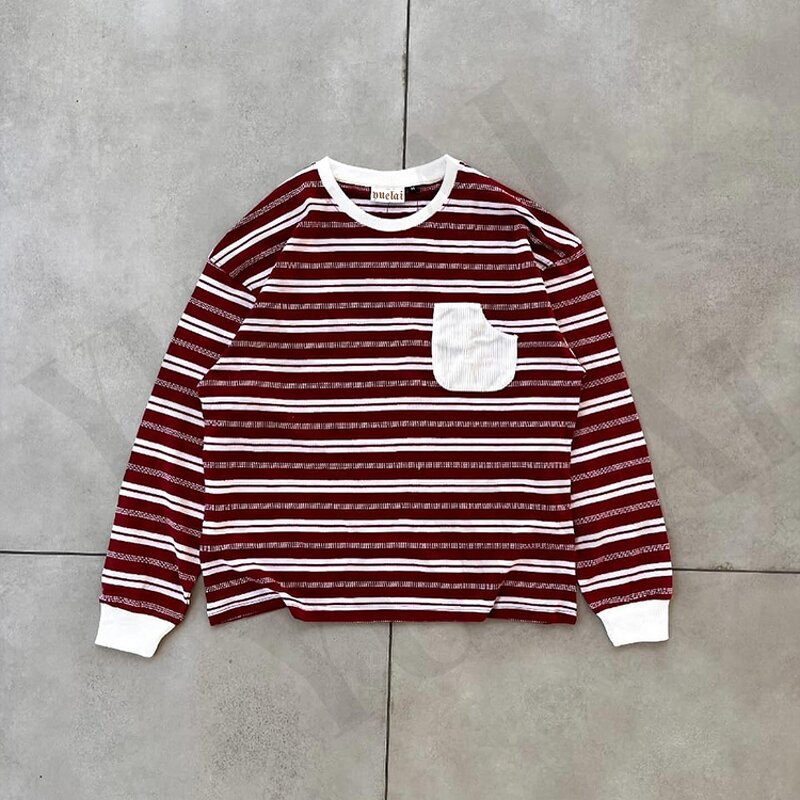 Men's Casual Long Sleeve T-Shirt Factory - OEM/ODM Custom Clothing Manufacturer Embroidery Screen Printing Cotton Stripe Long Sleeve