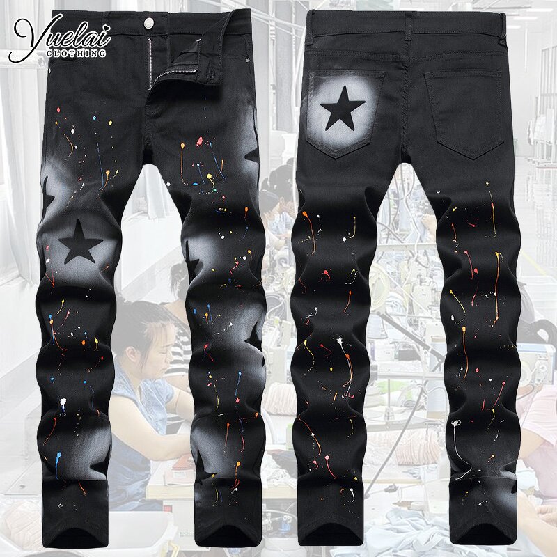 Denim Jeans Factory - OEM/ODM Custom Men's Straight Leg Black Denim Jeans Streetwear Fashion