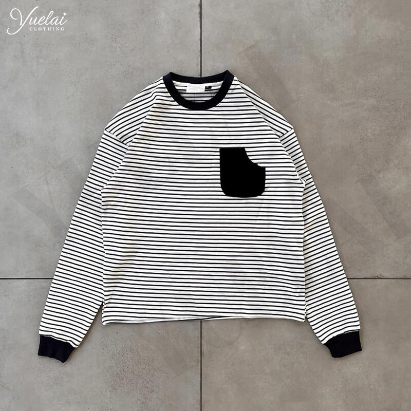 Men's Casual Long Sleeve T-Shirt Factory - OEM/ODM Custom Clothing Manufacturer Embroidery Screen Printing Cotton Stripe Long Sleeve