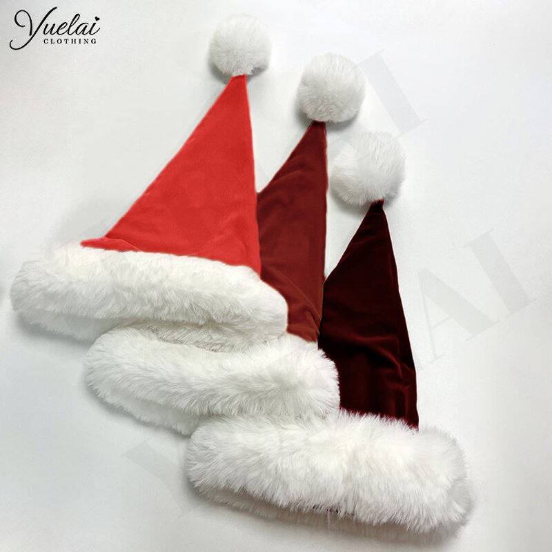 Christmas Costume Hat Manufacturer - OEM/ODM Custom Christmas Plush Velvet Red Velvet Christmas Costume Santa Claus Adult Hat