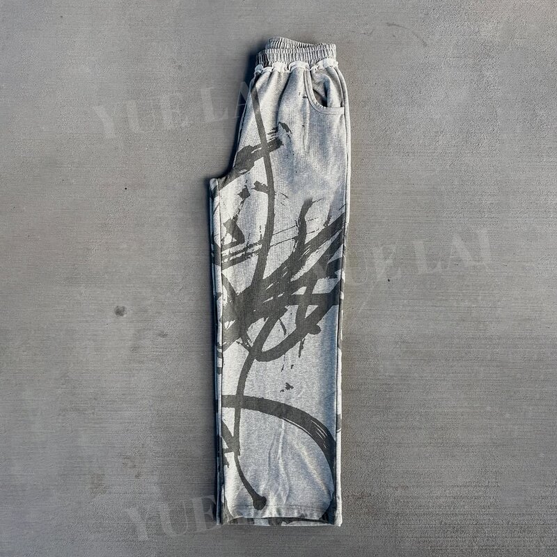 Sweatpants Factory - OEM/ODM Custom Logo Washed French Terry 100%Cotton Sweatpants Full Printing Unisex Vintage Flared