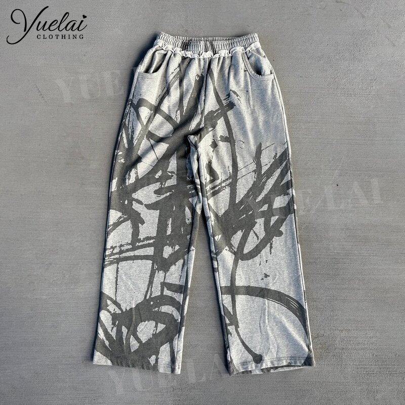 Sweatpants Factory - OEM/ODM Custom Logo Washed French Terry 100%Cotton Sweatpants Full Printing Unisex Vintage Flared