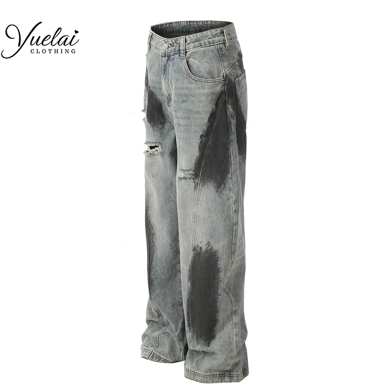 Men Jeans Factory - OEM/ODM Custom Men Jeans High Quality Designer Jeans Trousers Casual Wide Leg Vintage Wash