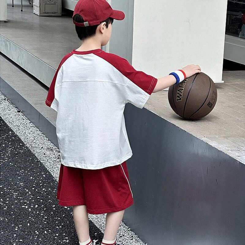 Boys Summer Suit Factory - OEM/ODM Custom 2025 Boys Summer Suit Pure Cotton Children's Sports Two-Piece Short-Sleeved