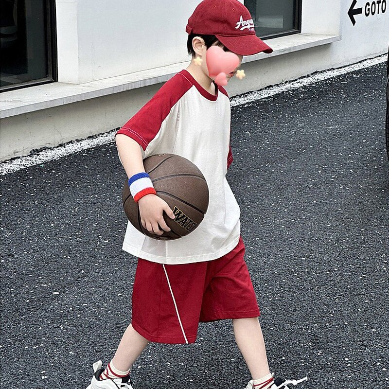 Boys Summer Suit Factory - OEM/ODM Custom 2025 Boys Summer Suit Pure Cotton Children's Sports Two-Piece Short-Sleeved