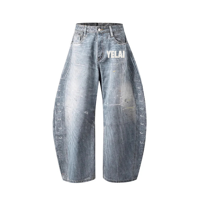 Jeans Maker Manufacturer - OEM/ODM Custom Jeans Maker Custom Designer High-waisted Baggy Oversized Acid-washed Jeans