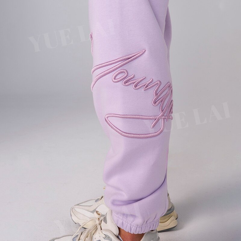 Women Jogger Sweatpants Factory - OEM/ODM Custom Logo High Quality Fleece Women Jogger 3D Embroidery Elastic Waist