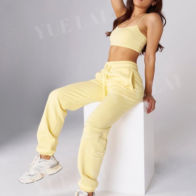 Women Jogger Sweatpants Factory - OEM/ODM Custom Logo High Quality Fleece Women Jogger 3D Embroidery Elastic Waist