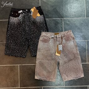 Men's Denim Shorts Manufacturer - OEM/ODM Custom Clothing Manufacturer Summer Vintage Washed Distressed Street Y2k Diamond Denim