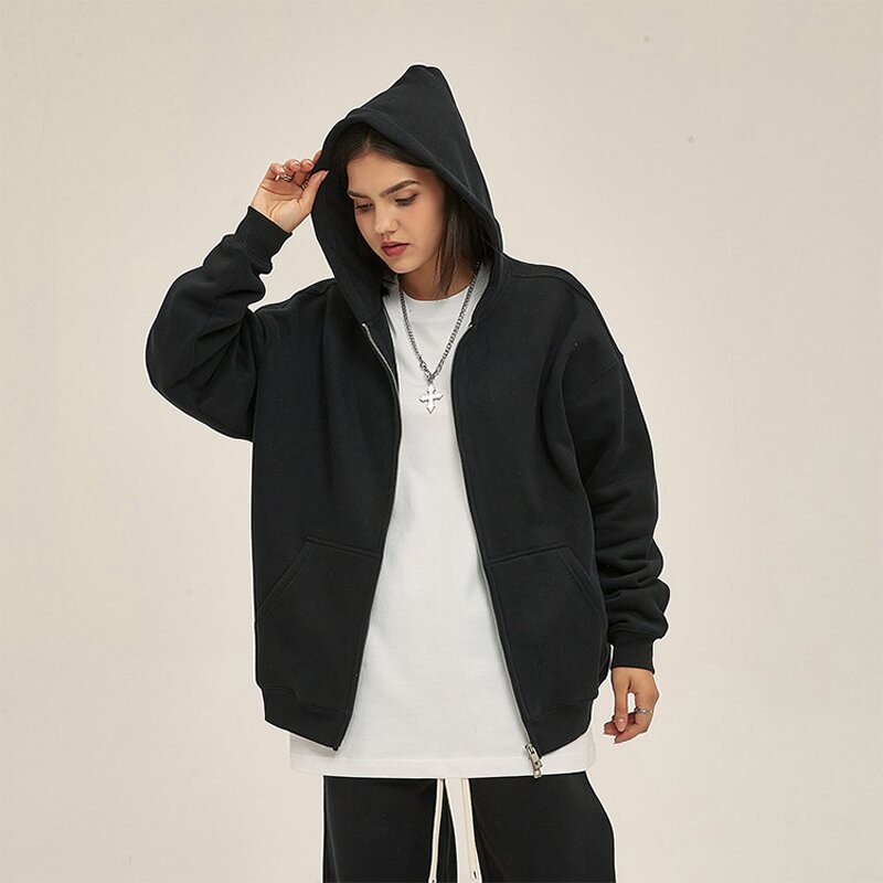 Zip Hoodie Manufacturer - OEM/ODM Custom Wholesale Custom Unisex Zip Hoodie Solid Black 100% Cotton